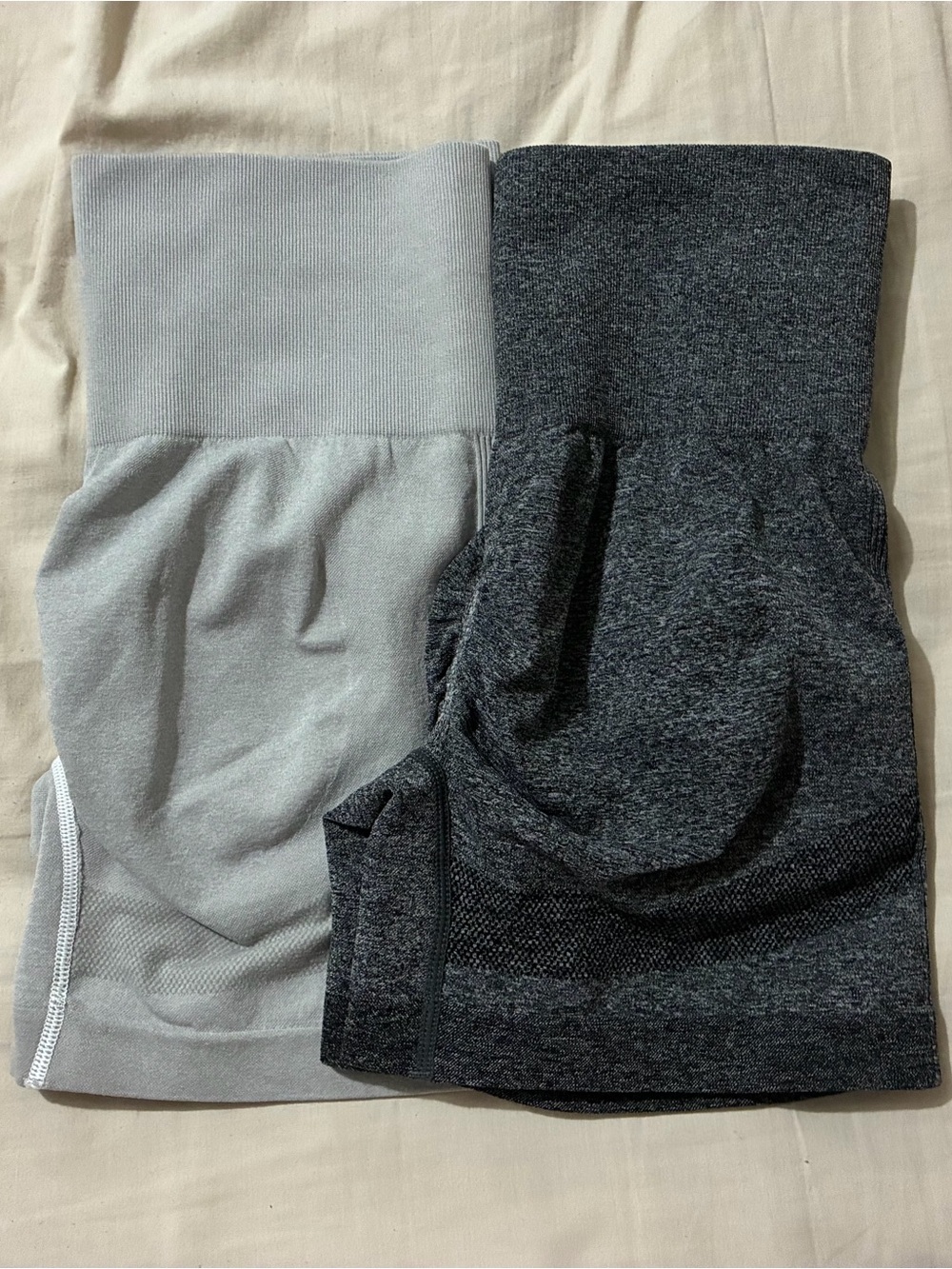 Women's High-Waist Athletic Shorts - Light Gray & Dark Gray